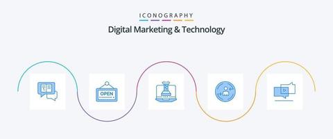 paquete de iconos azul 5 de marketing digital y tecnología que incluye marketing. marketing. digital. digital. peturning vector