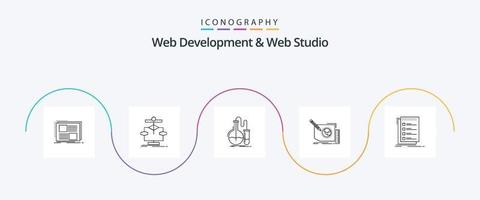 desarrollo web y paquete de iconos de línea 5 de estudio web que incluye diseño. prueba. datos. investigación. química vector