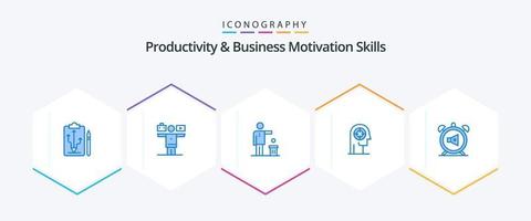 Productivity And Business Motivation Skills 25 Blue icon pack including head. concentration. work. arrow. recycling vector