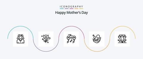 paquete de iconos de la línea 5 del día de la madre feliz que incluye el día. bebé . madre . volar vector