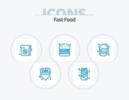 paquete de iconos azul de comida rápida 5 diseño de iconos. . Comida rápida. tostada. cerveza. Comida rápida vector