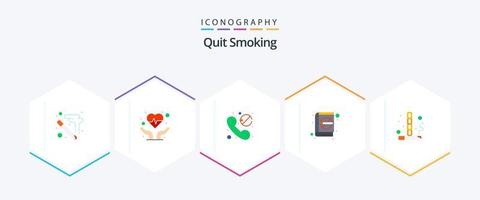 Quit Smoking 25 Flat icon pack including banned. book guide. call. tobacco. cigarette vector