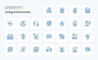 paquete de 25 iconos azules de ecología y medio ambiente vector