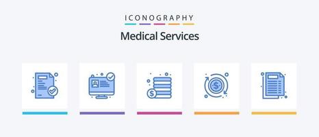 paquete de iconos azules de servicios médicos 5 que incluye. dinero. documento. médico. diseño de iconos creativos vector