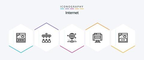 Internet 25 Line icon pack including sharing. interface. connection. news. interface vector