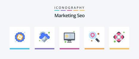 Marketing Seo Flat 5 Icon Pack Including safety. search. money. location. analysis. Creative Icons Design vector