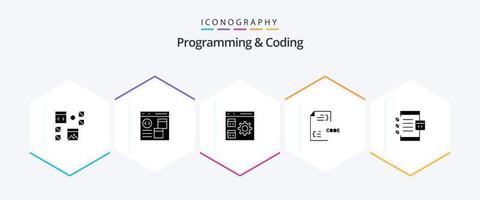 paquete de iconos de 25 glifos de programación y codificación, incluido el desarrollo. código. desarrollar. gestión. desarrollar vector