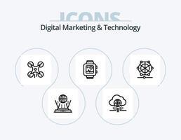 marketing digital y línea de tecnología icon pack 5 diseño de iconos. robótico ojo. Wifi. médico. virtual vector