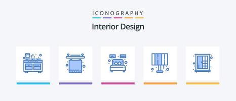 Interior Design Blue 5 Icon Pack Including home light. light. interior. lamp. sleep. Creative Icons Design vector