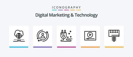 paquete de iconos de la línea 5 de marketing digital y tecnología que incluye la nube. marketing. configuración. mundo. tecnología. diseño de iconos creativos vector