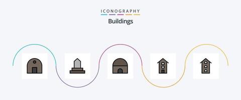 la línea de edificios llenó el paquete de iconos planos 5 que incluye. mezquita. tiendas vector