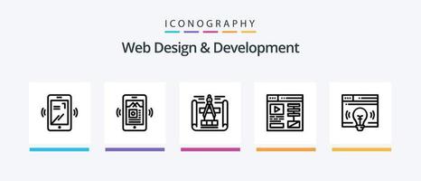 paquete de iconos de línea 5 de diseño y desarrollo web que incluye página. web. web. musica mp móvil. diseño de iconos creativos vector