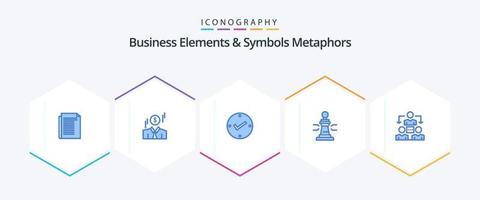 Business Elements And Symbols Metaphors 25 Blue icon pack including connection. king. open. player. chess vector