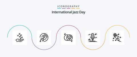 paquete de iconos de la línea 5 del día internacional del jazz que incluye micrófono. música . multimedia. DVD vector