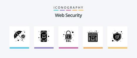 Web Security Glyph 5 Icon Pack Including security. hazard. lock. web. page. Creative Icons Design vector