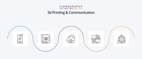 Paquete de iconos de la línea 5 de impresión y comunicación en 3d, incluido el electrónico. digital. escanear. fuerza. energía vector