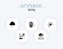 paquete de iconos de glifos de primavera 5 diseño de iconos. brillo. rosa. lluvia. maceta. primavera vector