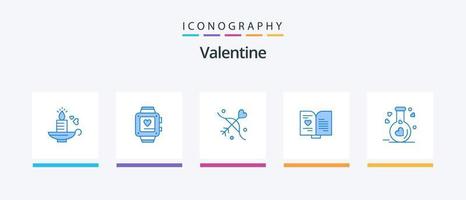 paquete de íconos de san valentín azul 5 que incluye amor. boda. tiro al arco. corazón. libro. diseño de iconos creativos vector