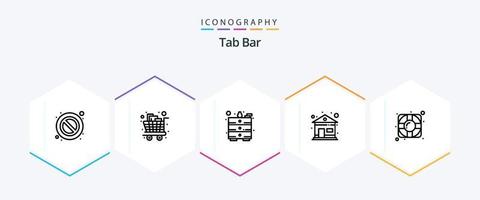 Tab Bar 25 Line icon pack including . lifesaver. draw. help. home vector