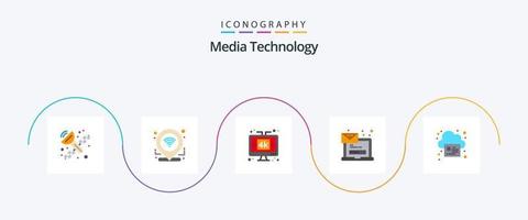 Media Technology Flat 5 Icon Pack Including online. message. display. laptop. computer vector