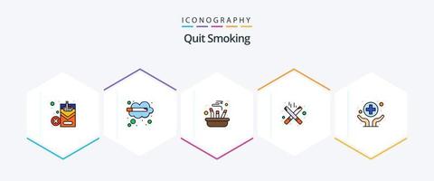 Quit Smoking 25 FilledLine icon pack including hands. smoking. thinking. cigarette. put vector