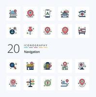 20 Navigation Line Filled Color icon Pack like map gps location world map vector