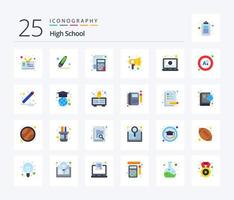 paquete de iconos de color plano de la escuela secundaria 25 que incluye en línea. vocero. archivo. sonido. educación vector