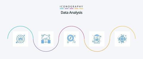 Data Analysis Blue 5 Icon Pack Including computer. seo. dollar. check list. analytics vector