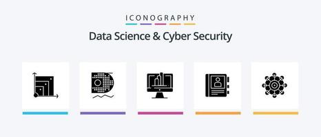 Data Science And Cyber Security Glyph 5 Icon Pack Including machine. info. computer. diary. phone. Creative Icons Design vector