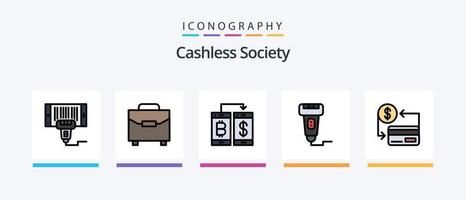 la línea de la sociedad sin efectivo llenó un paquete de 5 íconos que incluye crédito. tarjeta. mirar. transferir. teléfono inteligente diseño de iconos creativos vector