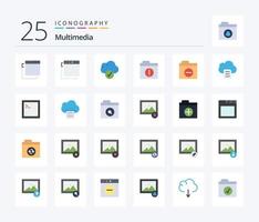 Multimedia 25 Flat Color icon pack including code. data. files. cloud. detail vector