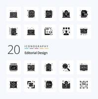 20 Editorial Design Solid Glyph icon Pack like hex search checklist research magnify vector