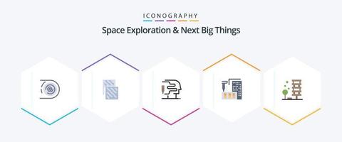 exploración espacial y próximas grandes cosas 25 paquete de iconos planos que incluye el hogar. construcción. futuro. arquitectura. gran pensamiento vector