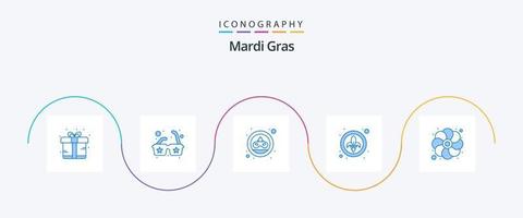 Mardi Gras Blue 5 Icon Pack Including mardi. flower. coin. lys. festival vector