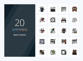 20 Back To School line Filled icon for presentation vector