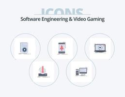 ingeniería de software y juegos de video paquete de iconos planos 5 diseño de iconos. comenzar. juego. ordenador personal. guion. archivo vector