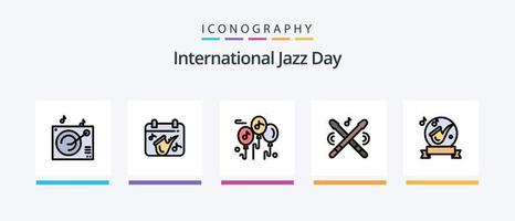 la línea del día internacional del jazz llenó el paquete de 5 íconos que incluye el juego. calendario música. música. diseño de iconos creativos vector