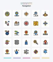 paquete de iconos rellenos de 25 líneas de navegación creativa, como gps. navegación. Brújula. GPS. ubicación vector