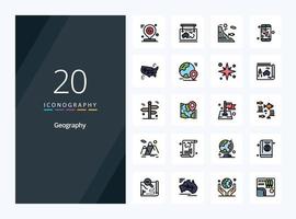 20 Geo Graphy line Filled icon for presentation vector