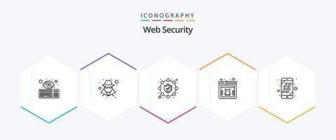 Web Security 25 Line icon pack including mobile. binary. network. hazard. virus vector