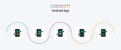 Android App Line Filled Flat 5 Icon Pack Including smartphone. app. explore. mobile. application vector