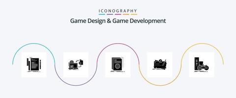 Game Design And Game Development Glyph 5 Icon Pack Including mission. game. publish. script. developer vector