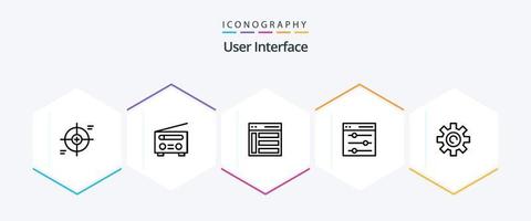 User Interface 25 Line icon pack including settings. communication. user. user. left vector