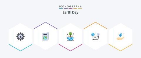 día de la tierra 25 paquete de iconos planos que incluye energía. día de la Tierra. globo. bulbo. luz vector