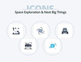 exploración espacial y las próximas cosas grandes paquete de iconos planos 5 diseño de iconos. astronauta. galaxia. química. campo. negro vector