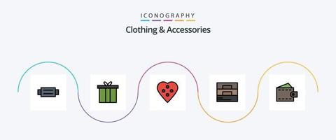 la línea de ropa y accesorios llenó el paquete de iconos planos 5 que incluye. hombre. botón. moda. accesorios de costura vector