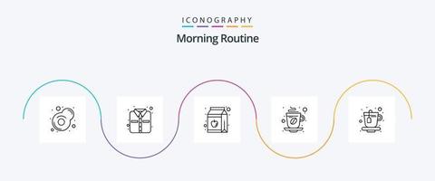 Morning Routine Line 5 Icon Pack Including tea. cup. pack. hot. tea vector