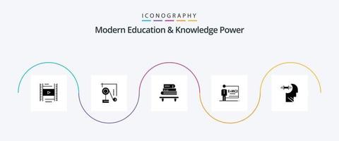 Modern Education And Knowledge Power Glyph 5 Icon Pack Including brian . room. power. teacher. classroom vector