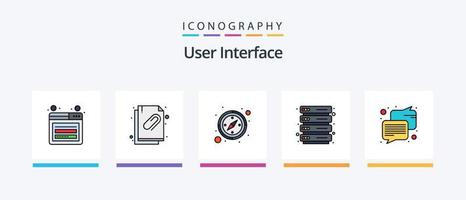 la línea de la interfaz de usuario llenó el paquete de 5 iconos, incluido el reloj. reloj de mano. hospedaje archivo. adjunto. diseño de iconos creativos vector