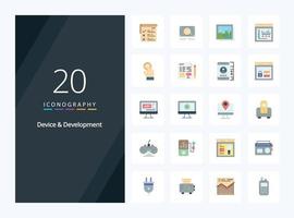 20 iconos de color plano de desarrollo y dispositivo para presentación vector